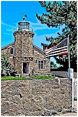 American Flag in Front of Stoington Light - Digital Painting